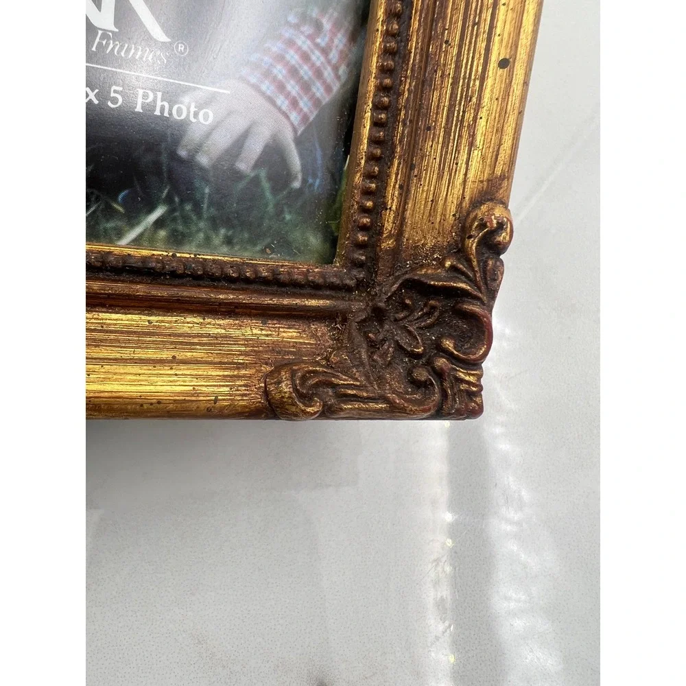 VTG Carr Frames Ornate Gold 5x5 Square Picture Frame Vintage Style Scroll Detail